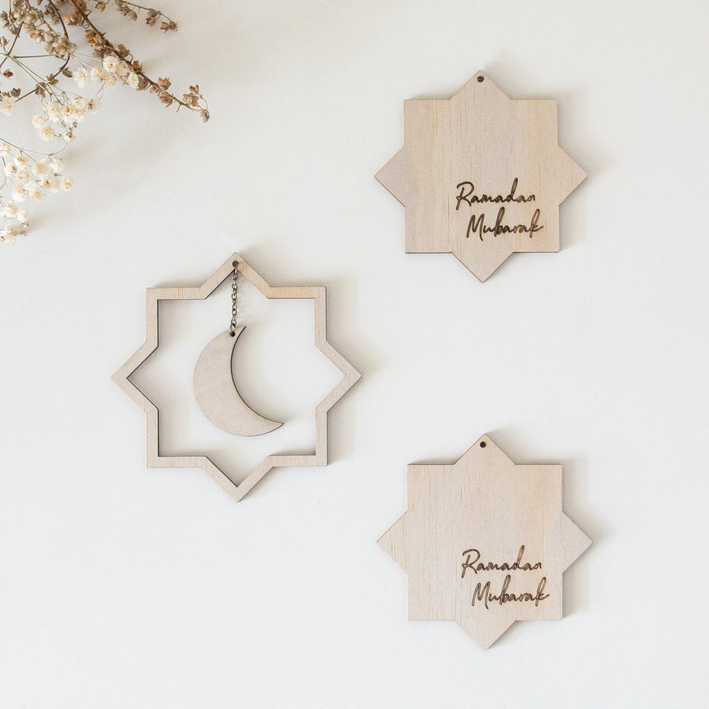 Zed&Q Islamic Product Ramadan Moon + Stars Wooden Decor